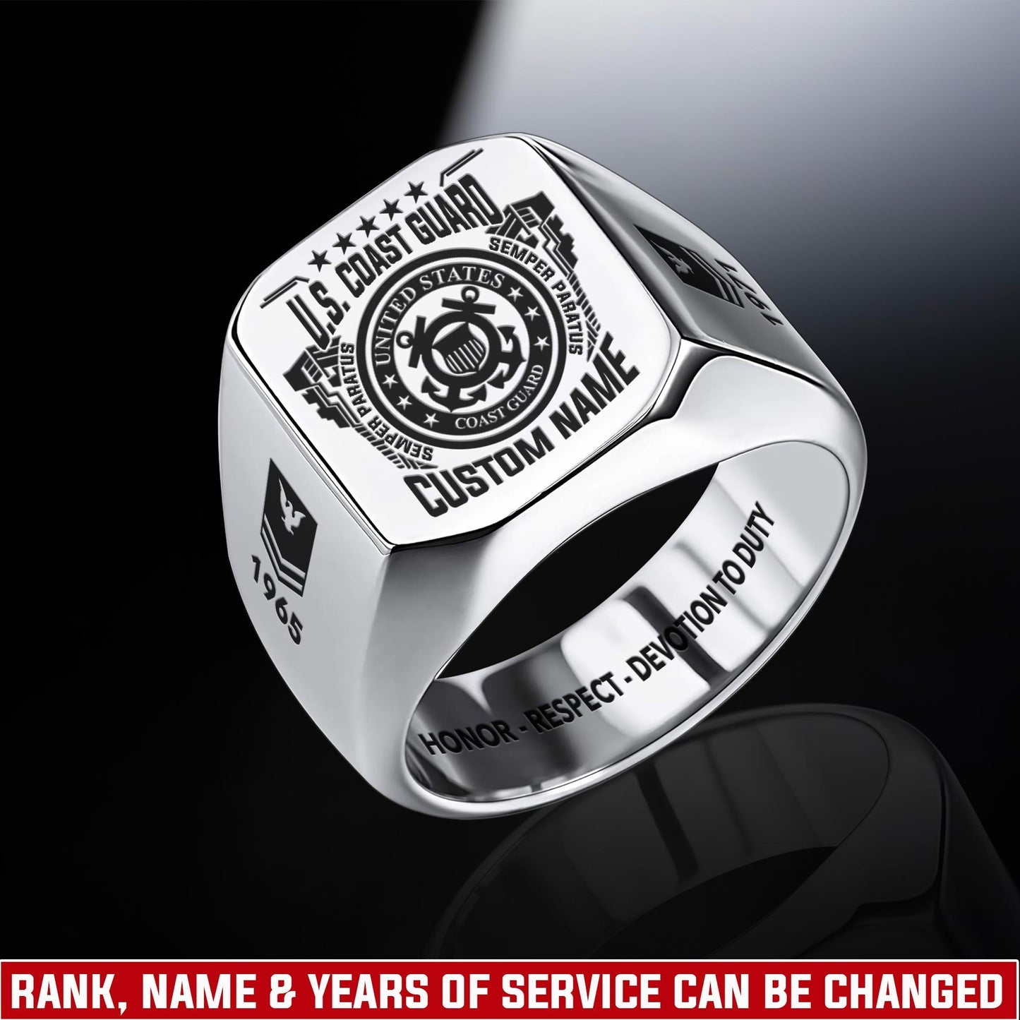 US Coast Guard – Engraved Men's Ring –  Veteran Heritage Seal