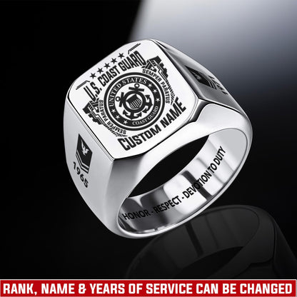 US Coast Guard – Engraved Men's Ring –  Veteran Heritage Seal