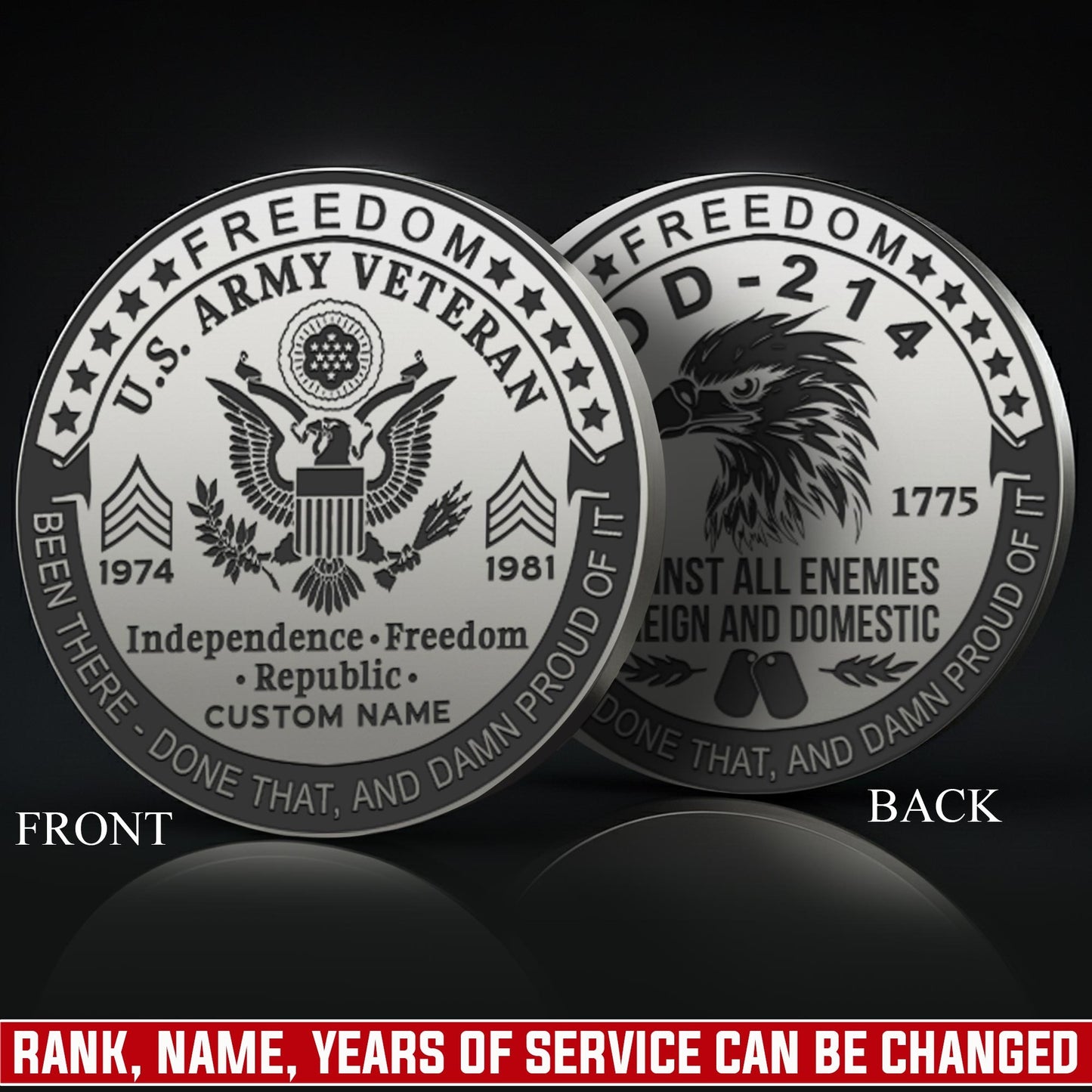 US Army – Military Printed Challenge Coin – Patriot Spirit Medallion
