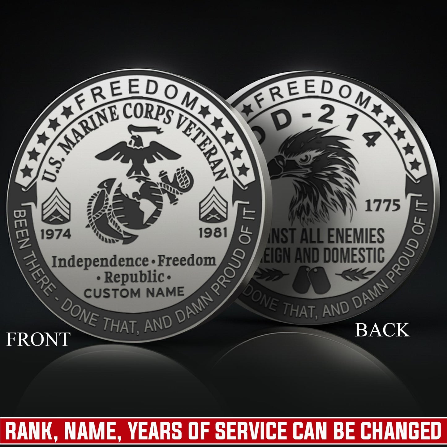 US Marine Corps – Military Printed Challenge Coin – Patriot Spirit Medallion