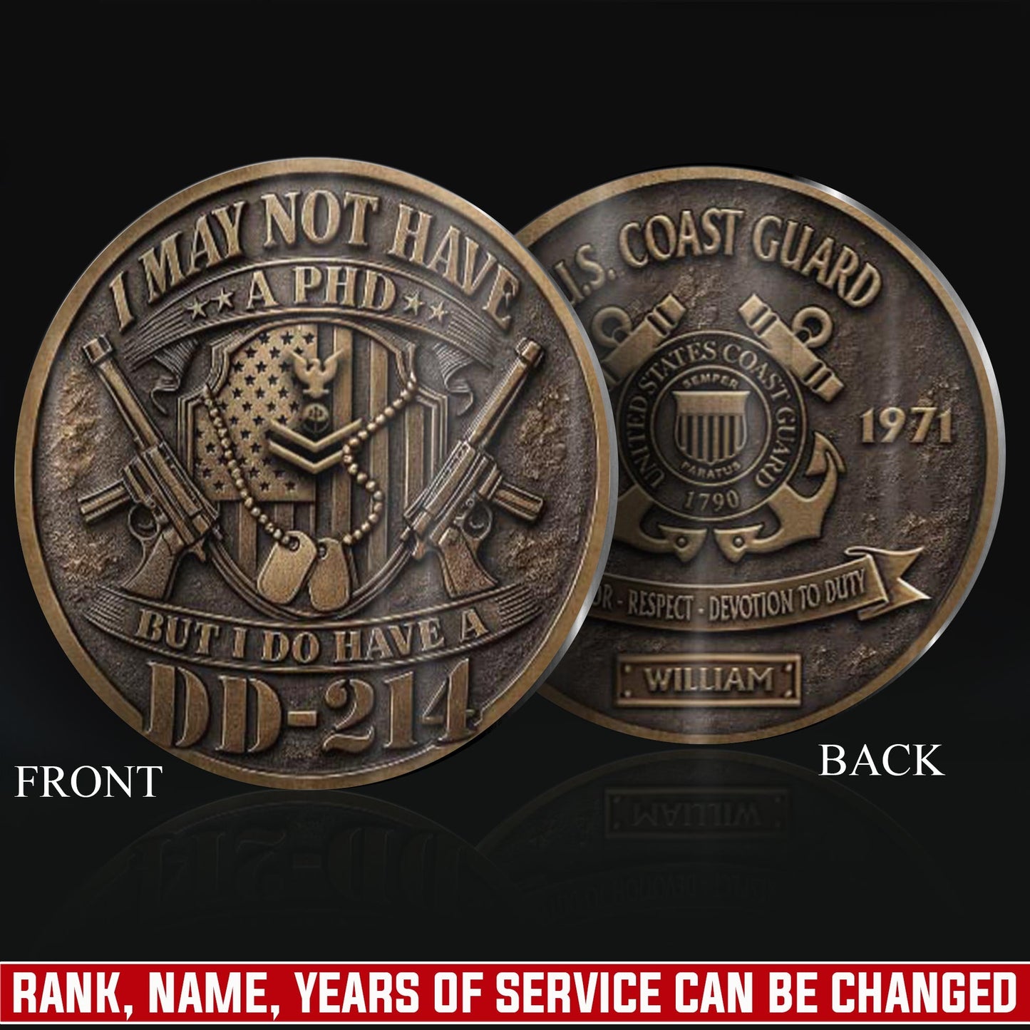 US Coast Guard – Military Printed Challenge Coin –  Vintage Service Shield