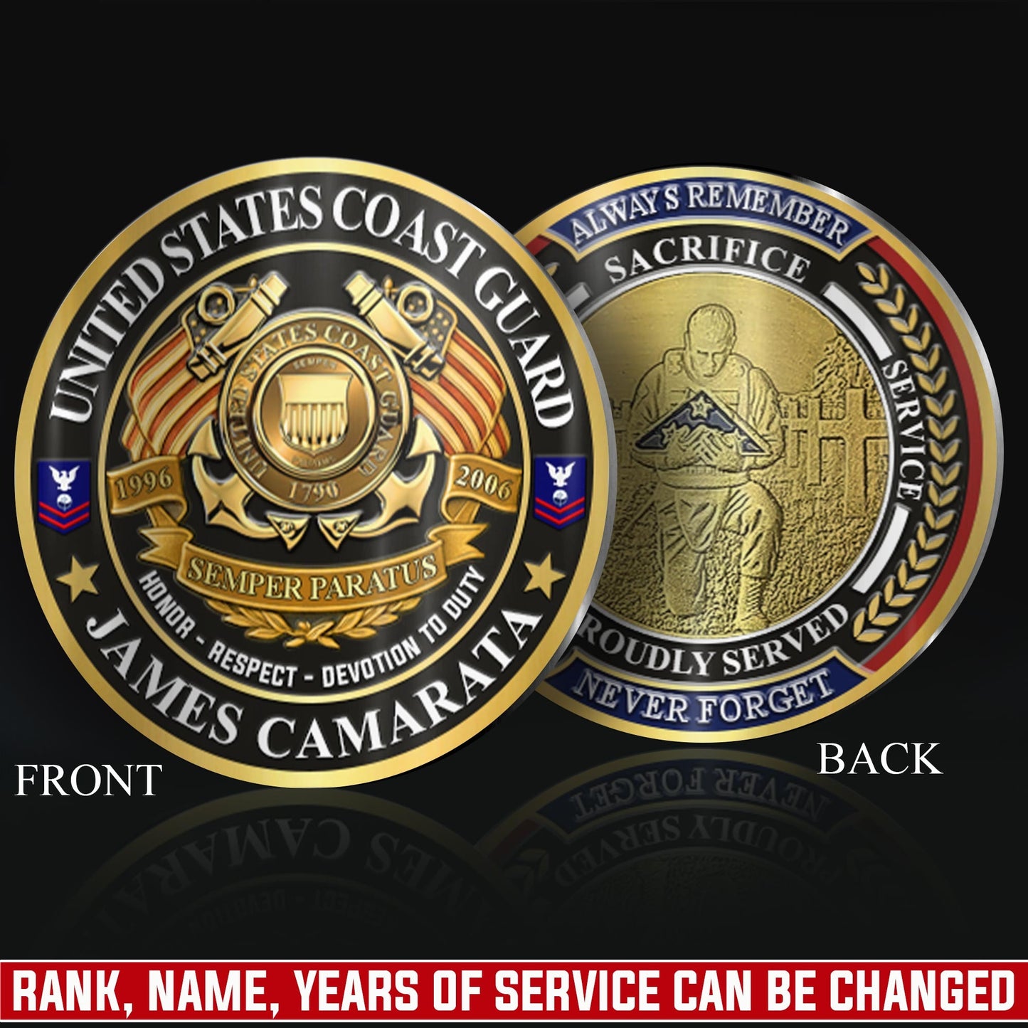 US Coast Guard – Military Printed Challenge Coin – Patriot Gold Seal