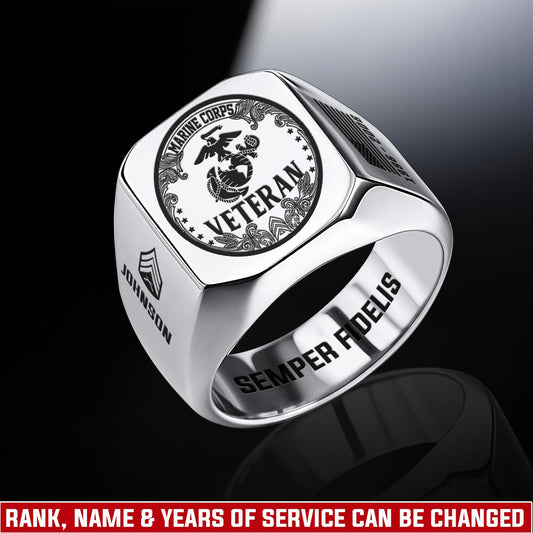 US Marine Corps – Engraved Men's Ring – Ornate Crest Signet