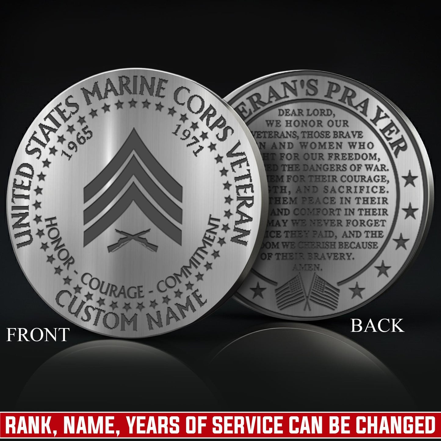 US Marine Corps – Military Printed Challenge Coin – Veteran Honor Coin