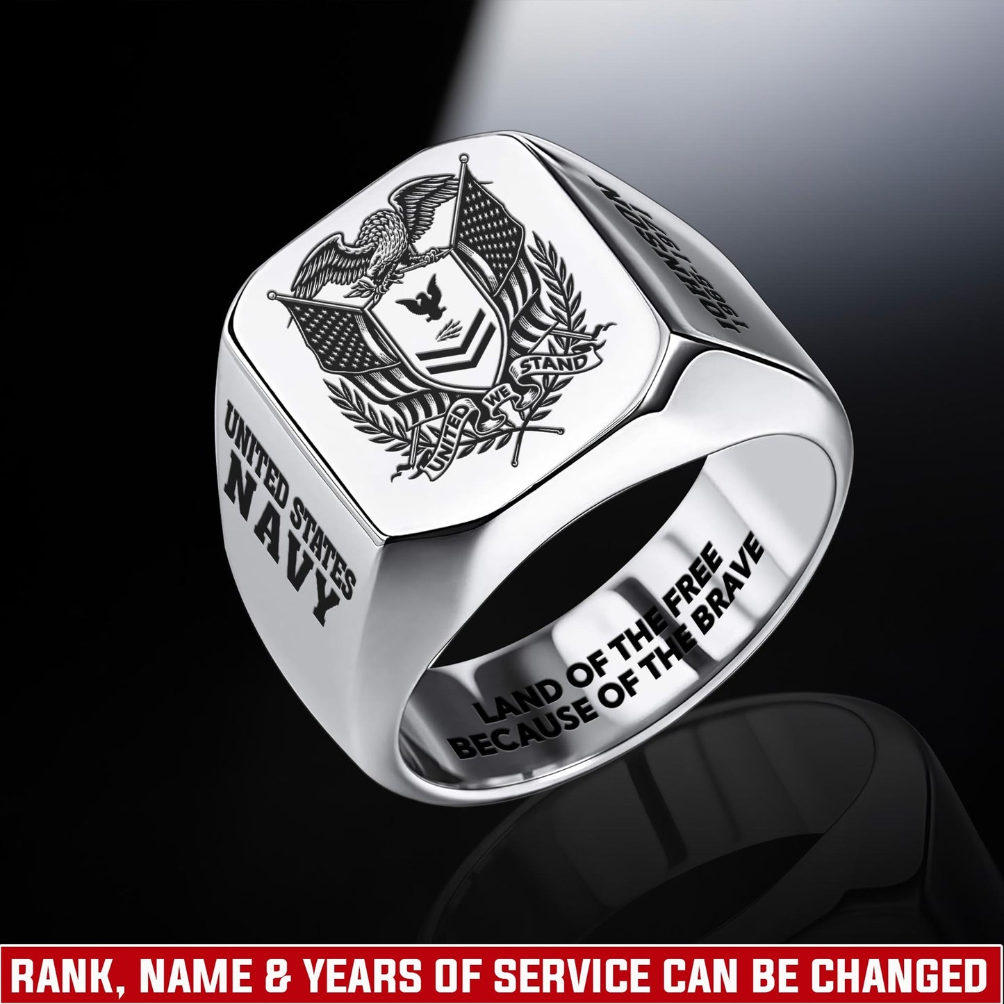 US Navy – Engraved Men's Ring – Patriot Shield Emblem