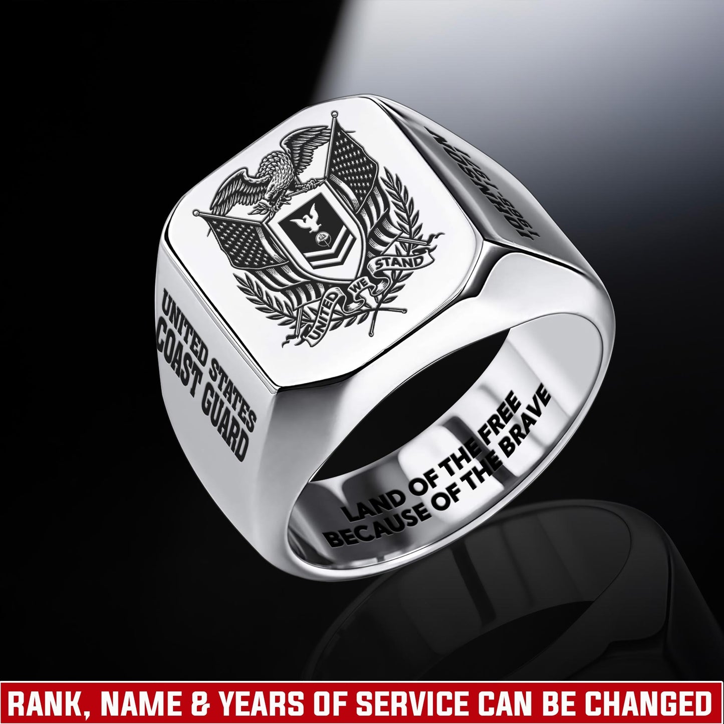 US Coast Guard – Engraved Men's Ring –   Patriot Shield Emblem