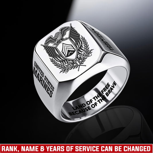 US Marine Corps – Engraved Men's Ring –  Patriot Shield Emblem