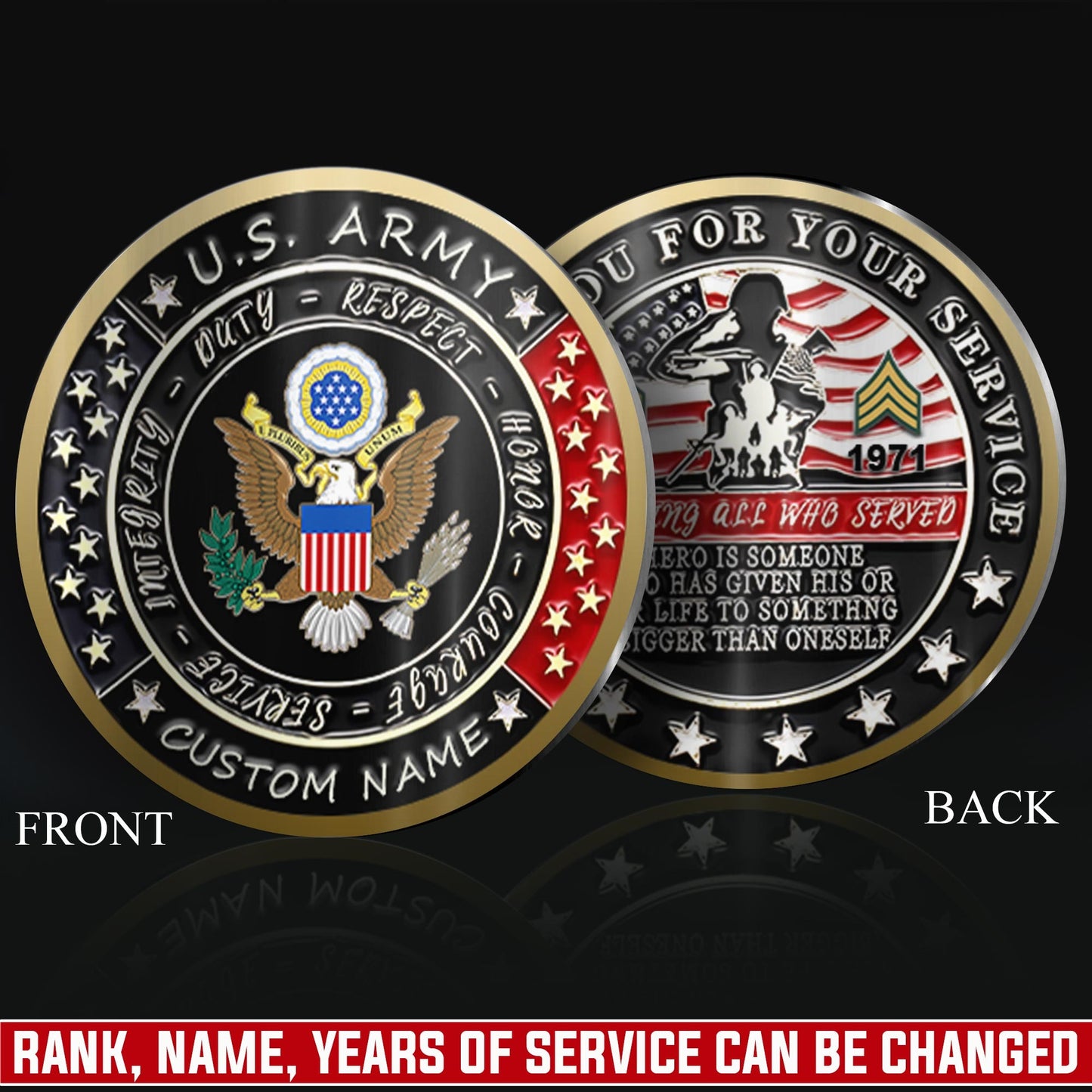 US Army – Military Printed Challenge Coin – Heroic Tribute Crest