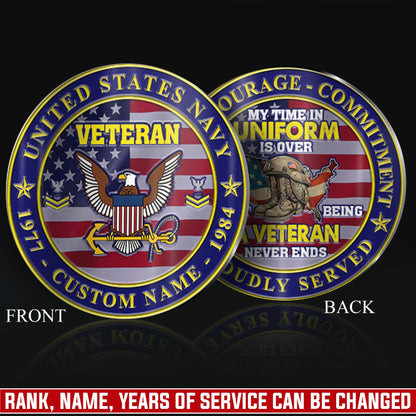 US Navy – Military Printed Challenge Coin – Patriot Flag Veteran Coin