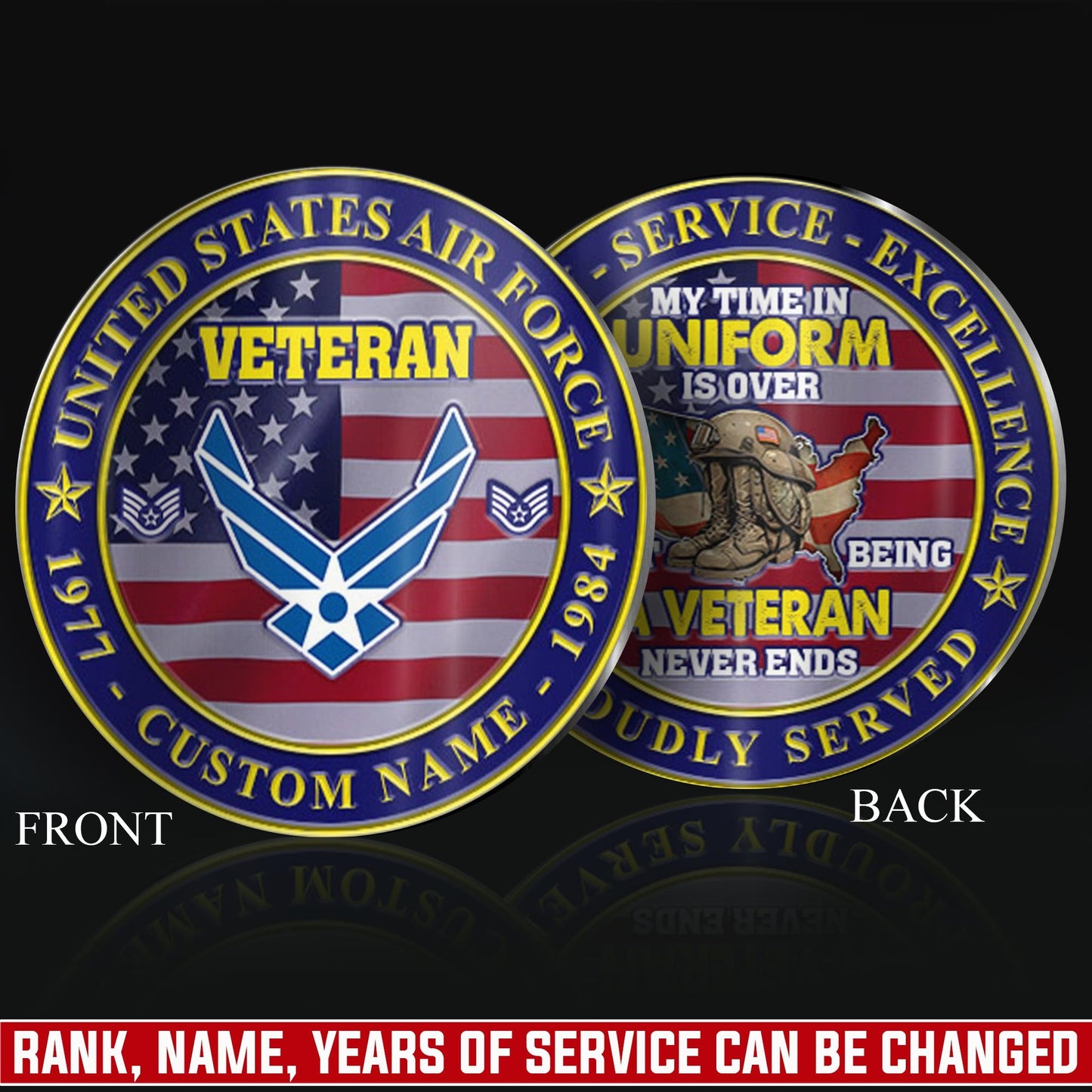 US Air Force – Military Printed Challenge Coin – Patriot Flag Veteran Coin
