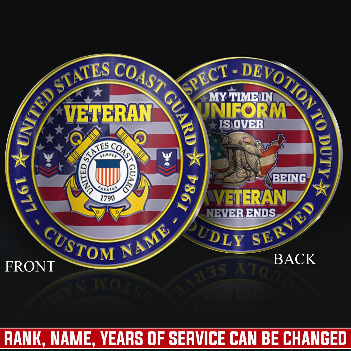 US Coast Guard – Military Printed Challenge Coin – Patriot Flag Veteran Coin