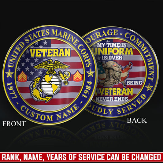 US Marine Corps – Military Printed Challenge Coin – Patriot Flag Veteran Coin