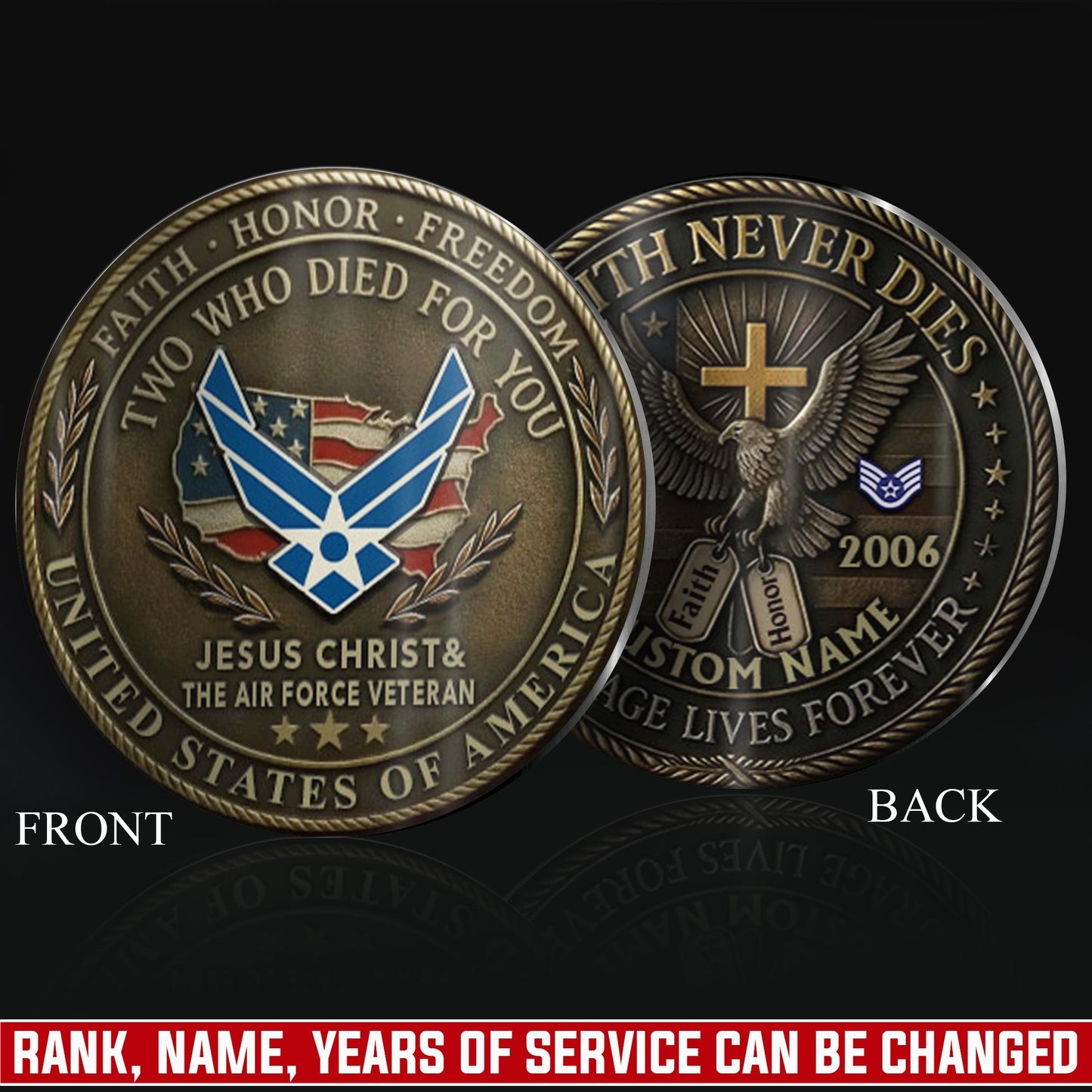 US Air Force – Military Printed Challenge Coin – Antique Bronze Memorial Crest