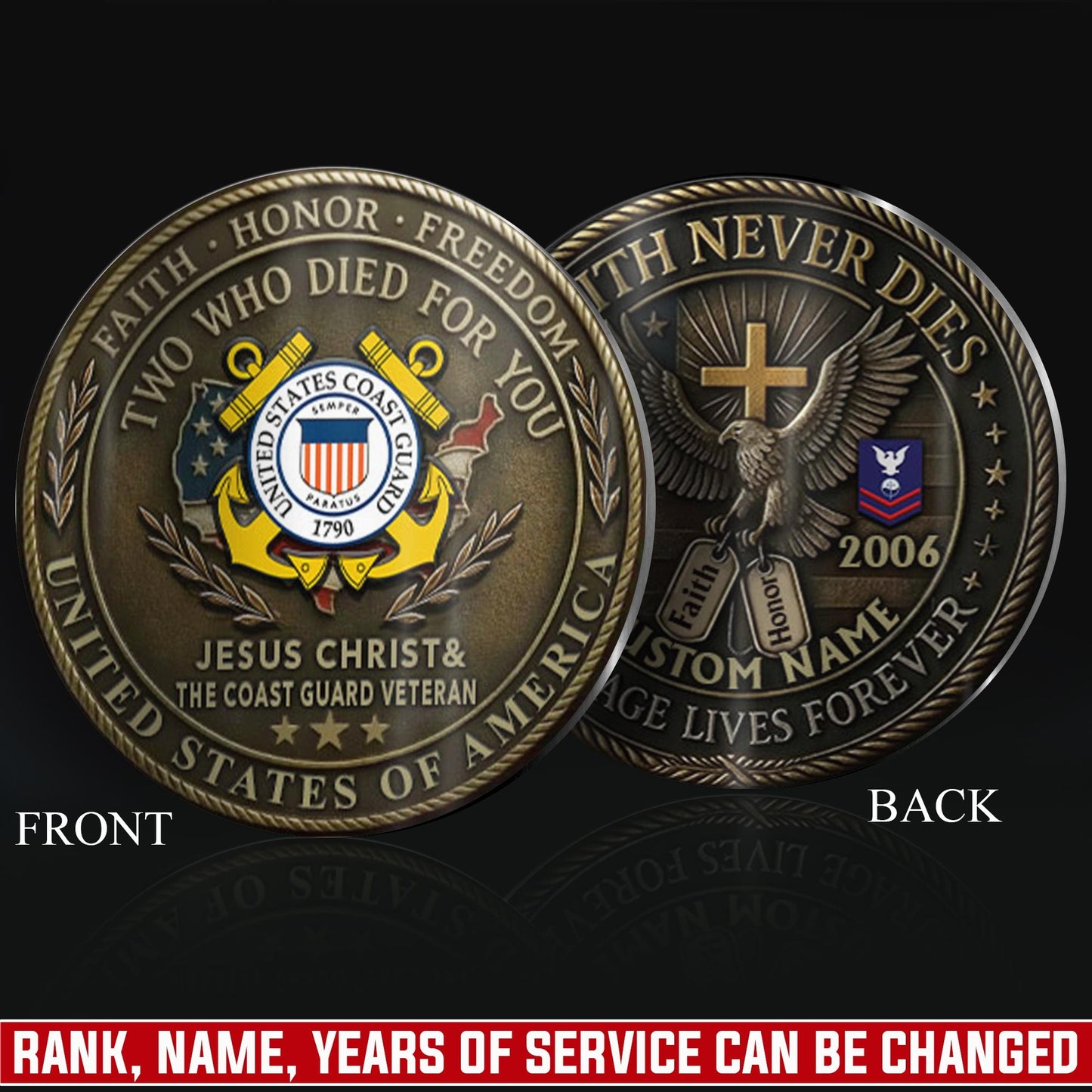 US Coast Guard – Military Printed Challenge Coin – Antique Bronze Memorial Crest
