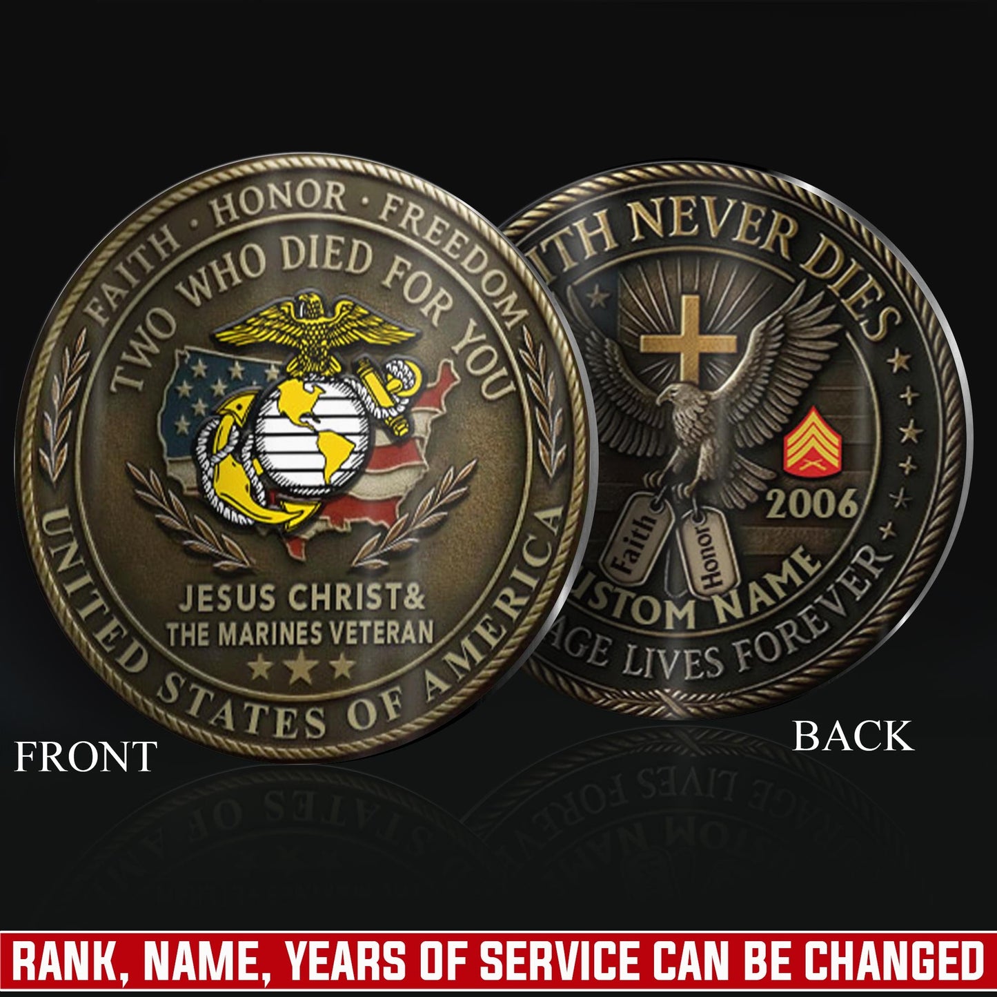 US Marine Corps – Military Printed Challenge Coin – Antique Bronze Memorial Crest