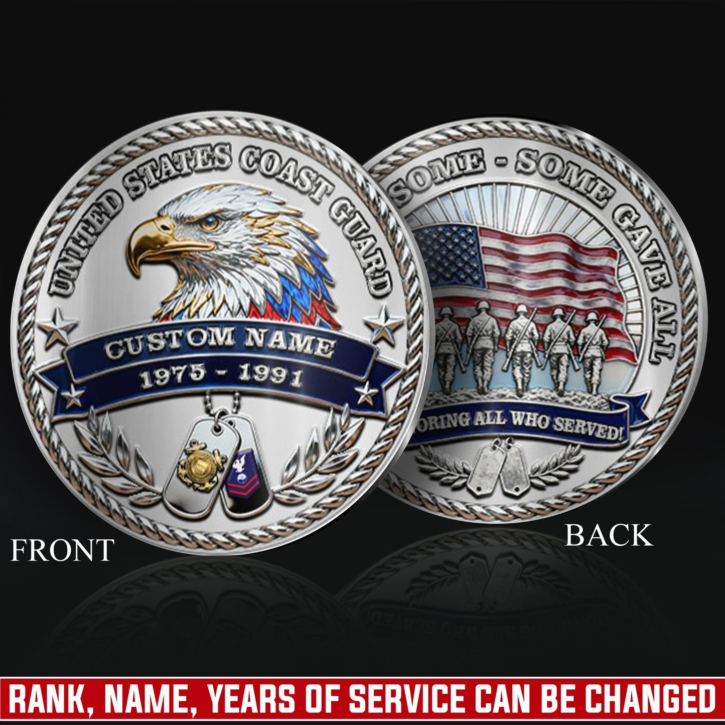US Coast Guard – Military Printed Challenge Coin –  Silver Eagle Tribute