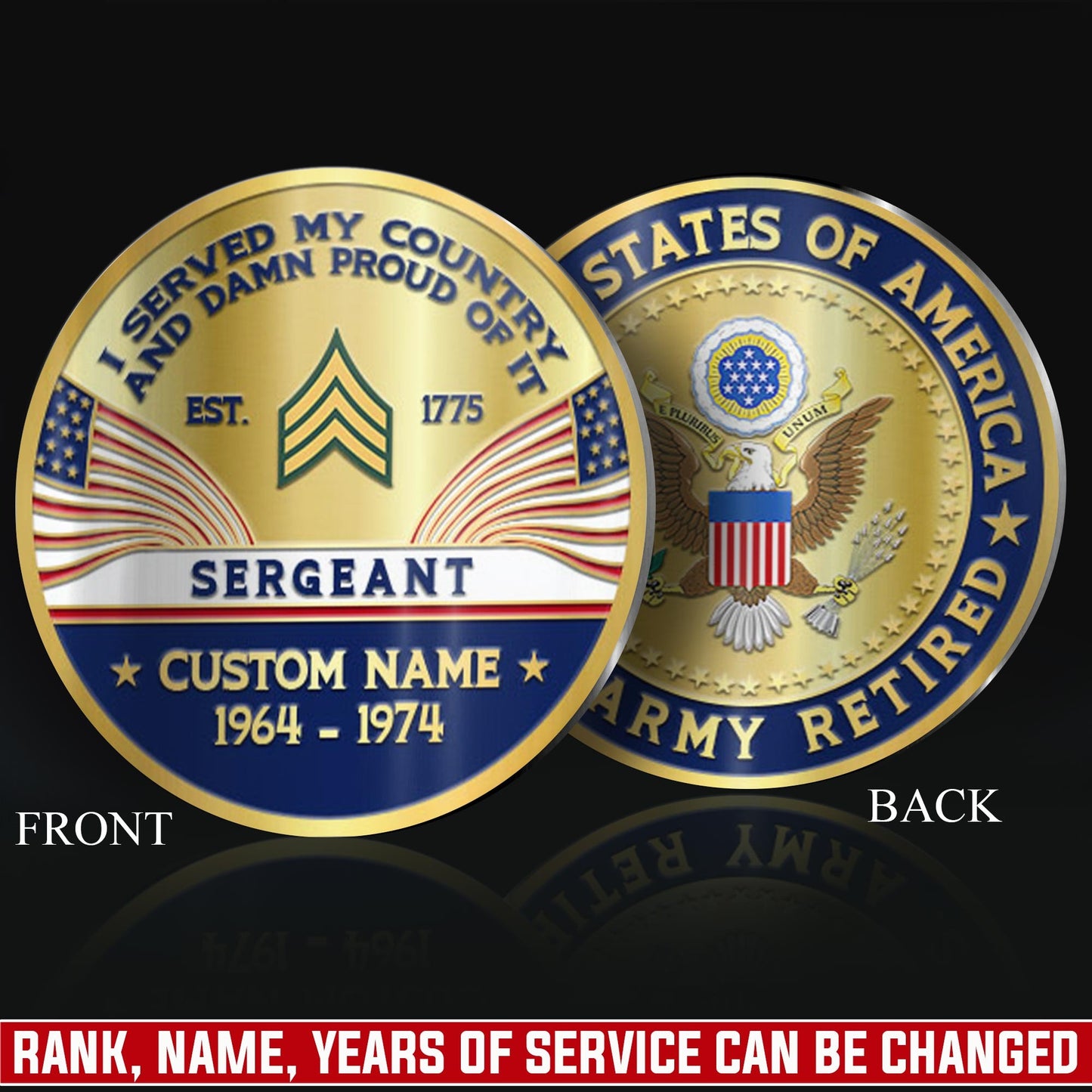 US Army – Military Printed Challenge Coin – Patriotic Crest Coin