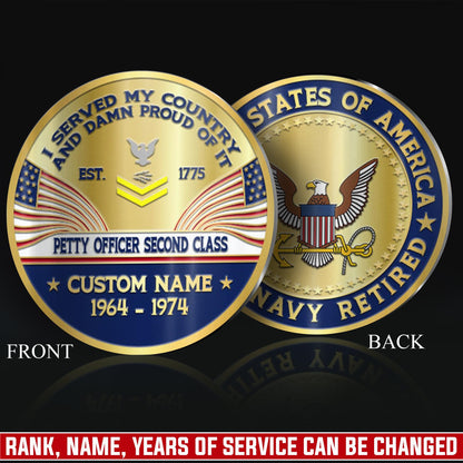 US Navy – Military Printed Challenge Coin – Patriotic Crest Coin
