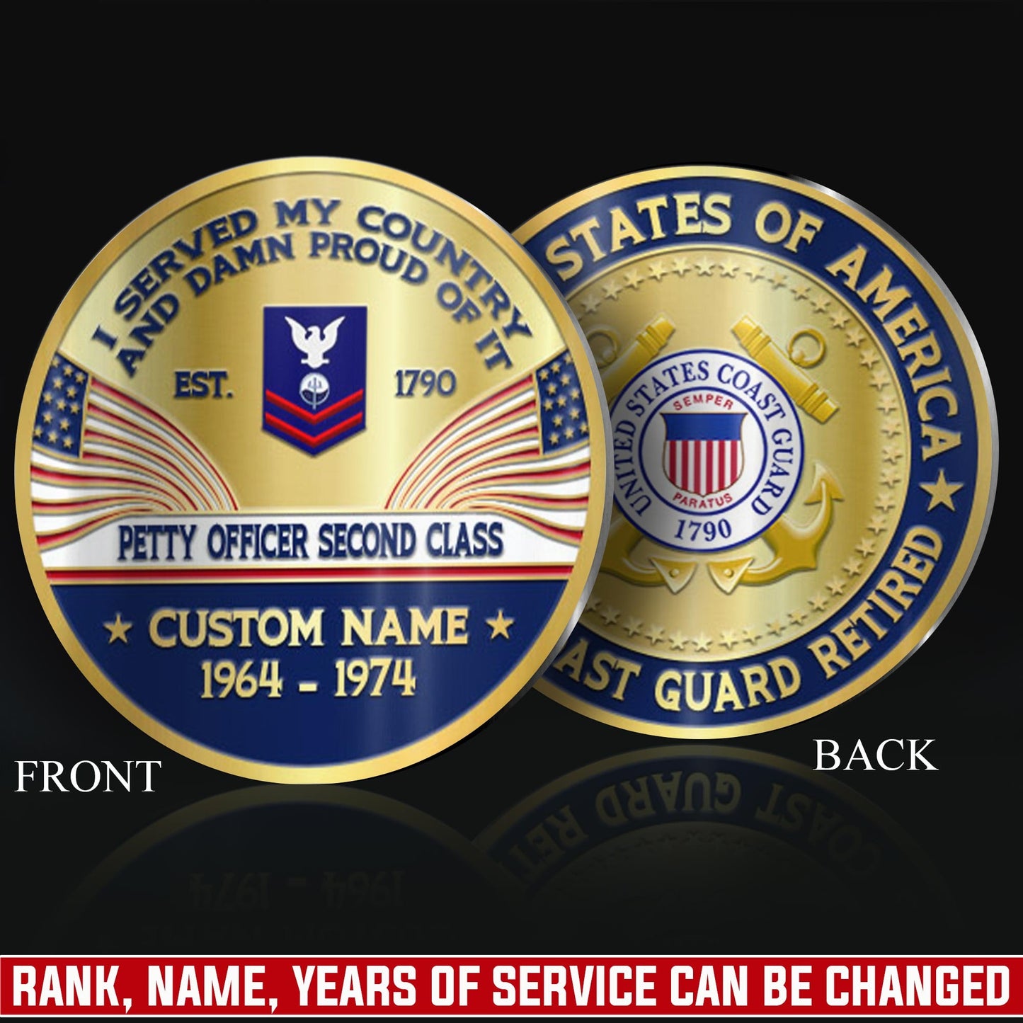 US Coast Guard – Military Printed Challenge Coin – Patriotic Crest Coin