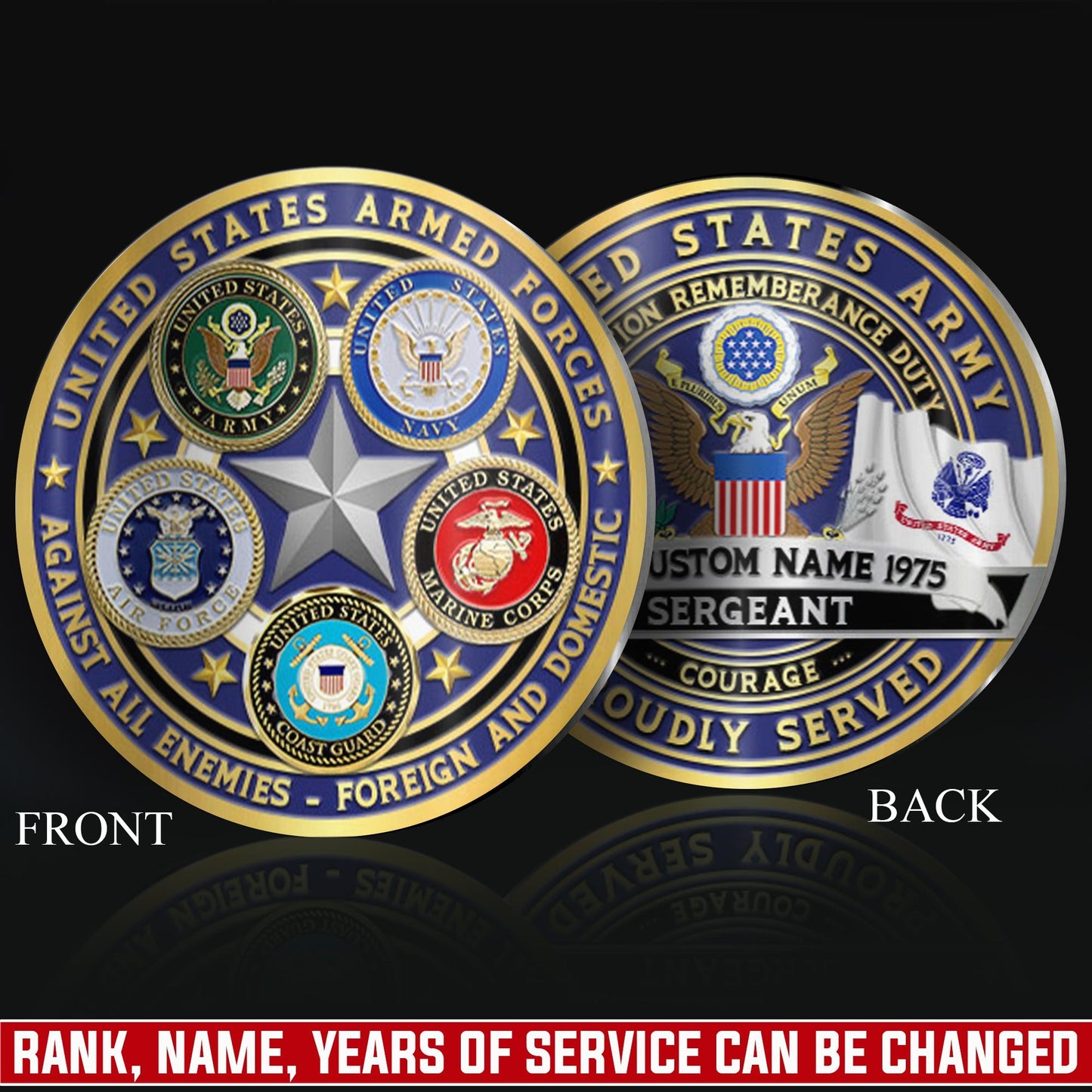 US Army – Military Printed Challenge Coin – Five Star Unity Crest
