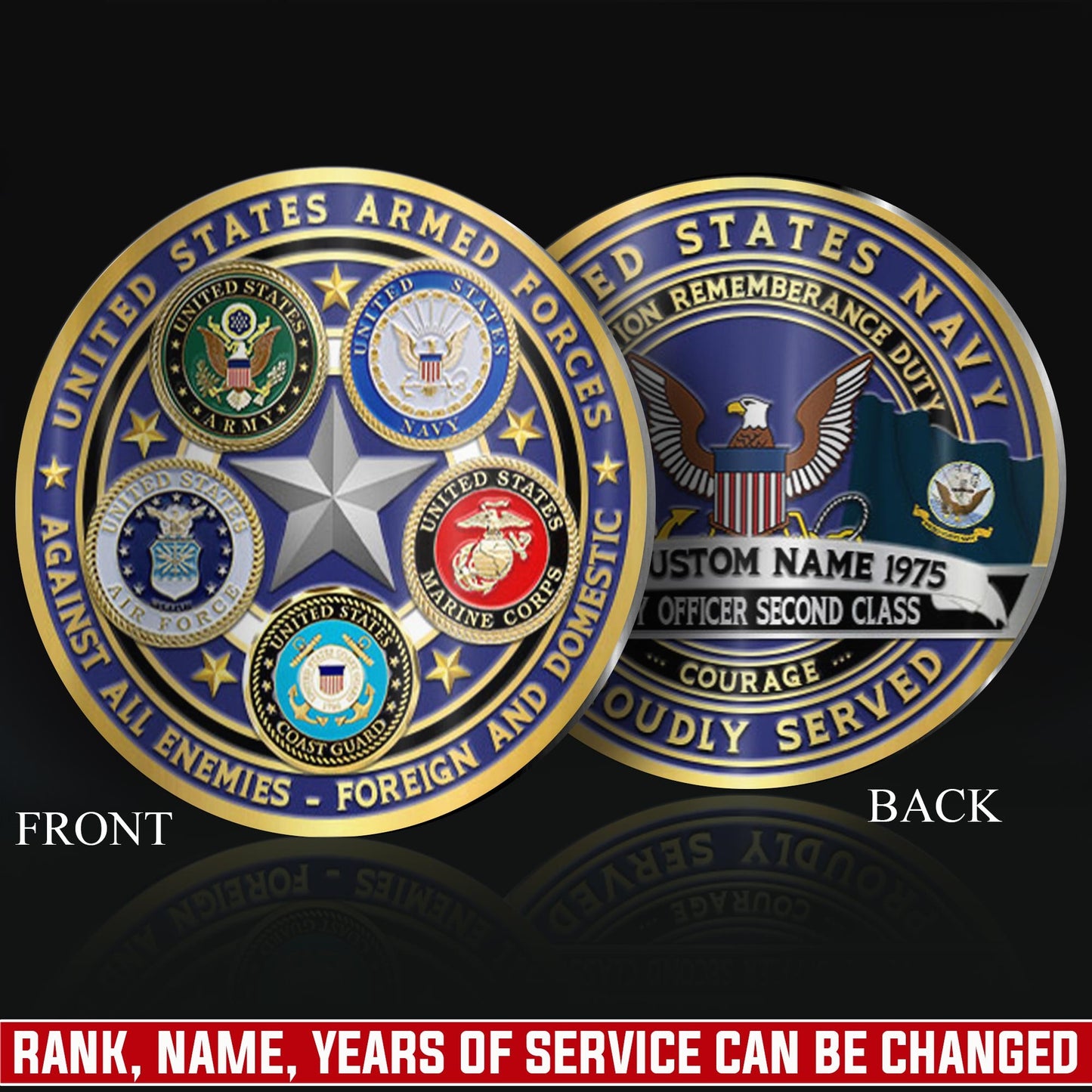 US Navy – Military Printed Challenge Coin – Five Star Unity Crest