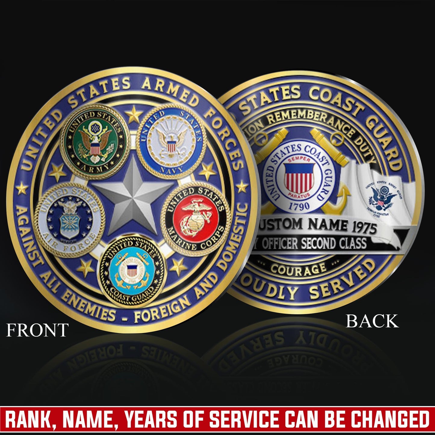 US Coast Guard – Military Printed Challenge Coin – Five Star Unity Crest