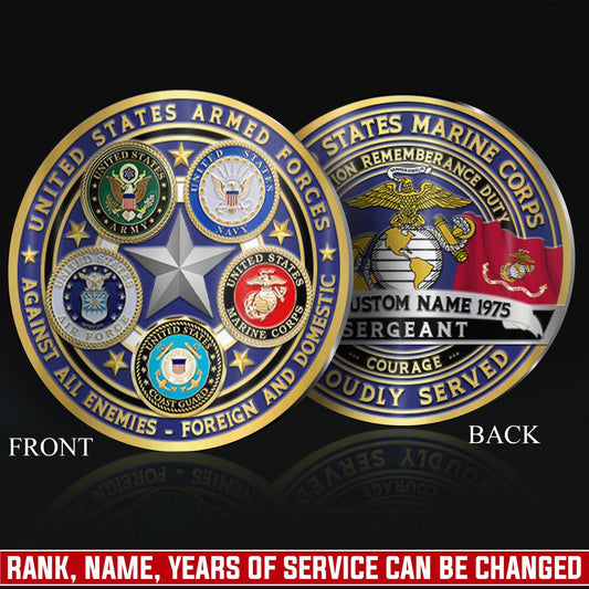 US Marine Corps – Military Printed Challenge Coin – Five Star Unity Crest