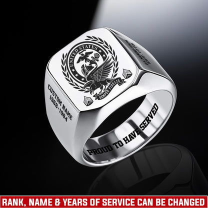 US Marine Corps – Engraved Men's Ring – Laurel Honor Signet