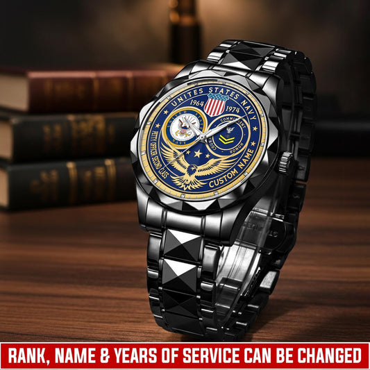 US Navy – Diamond-Cut Bezel Watch – Forever Service Crest