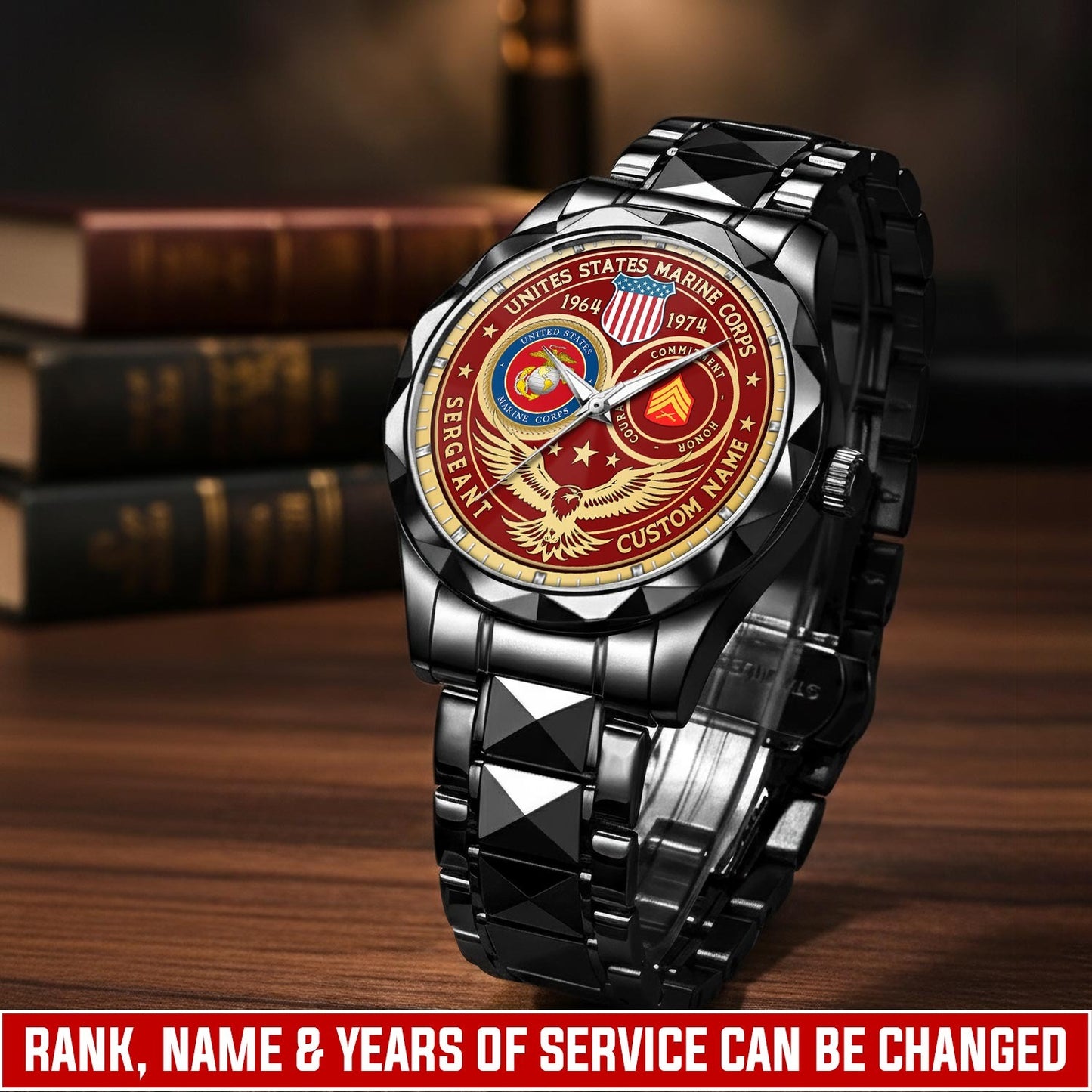 US Marine Corps – Diamond-Cut Bezel Watch – Forever Service Crest