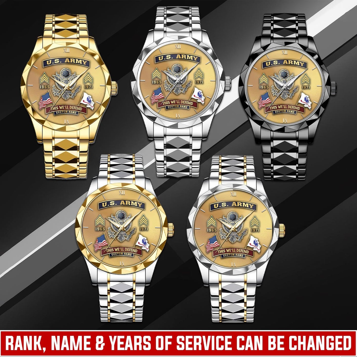 US Army – Diamond-Cut Bezel Watch – Golden Heritage Crest