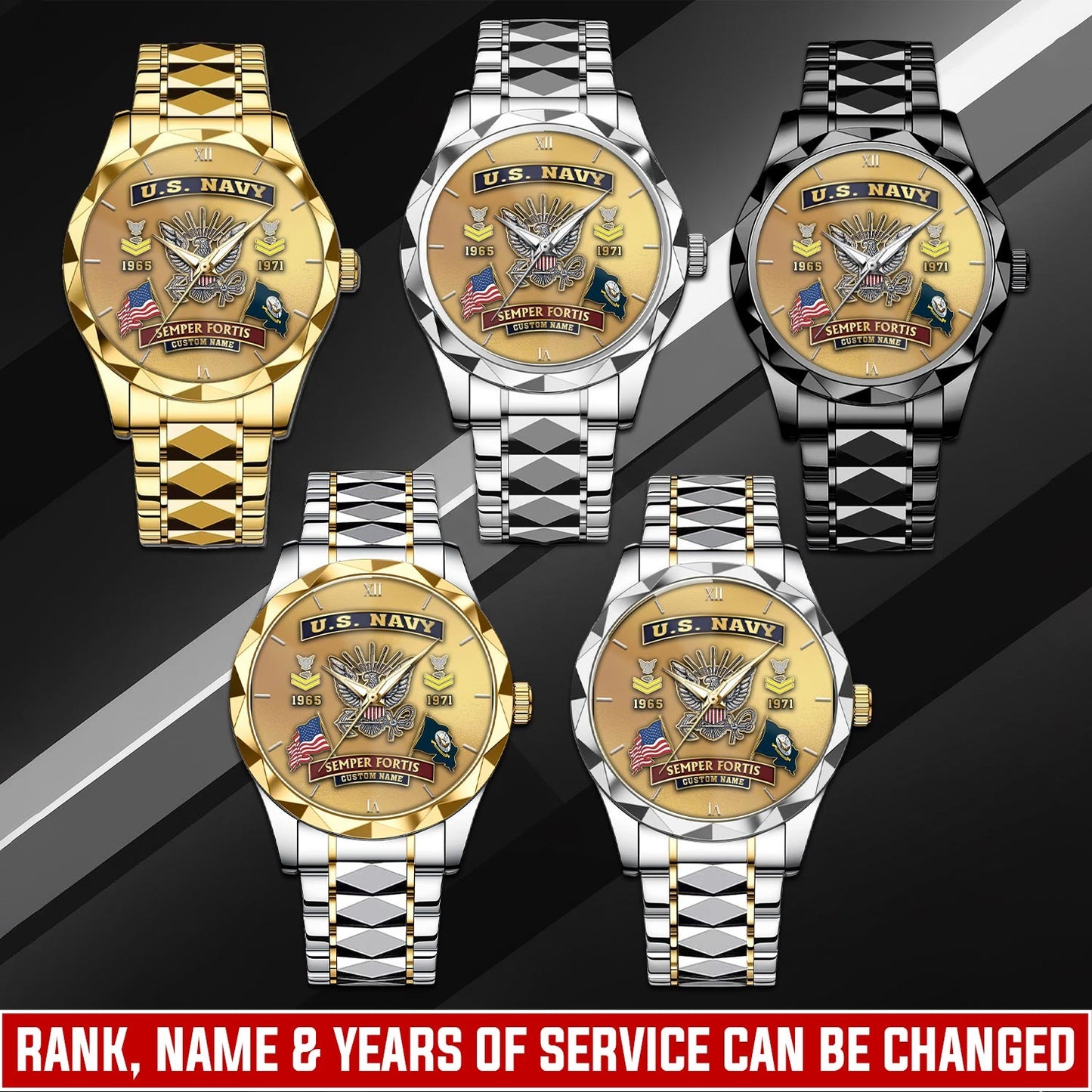 US Navy – Diamond-Cut Bezel Watch – Golden Heritage Crest