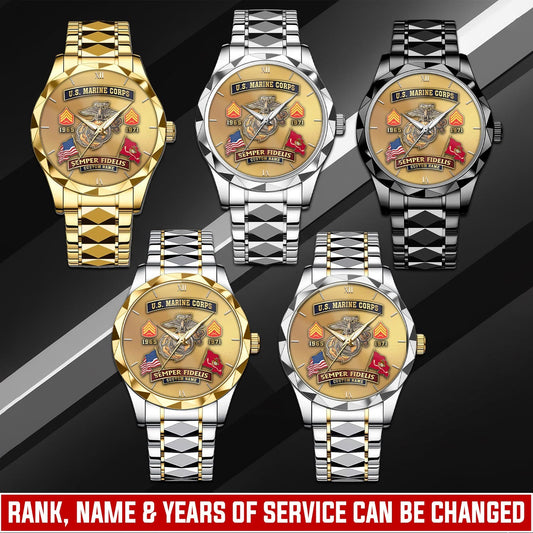US Marine Corps – Diamond-Cut Bezel Watch – Golden Heritage Crest