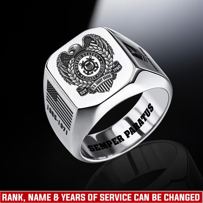 US Coast Guard – Engraved Men's Ring –  Freedom Laurel Emblem