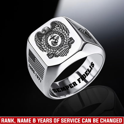 US Marine Corps – Engraved Men's Ring –  Freedom Laurel Emblem