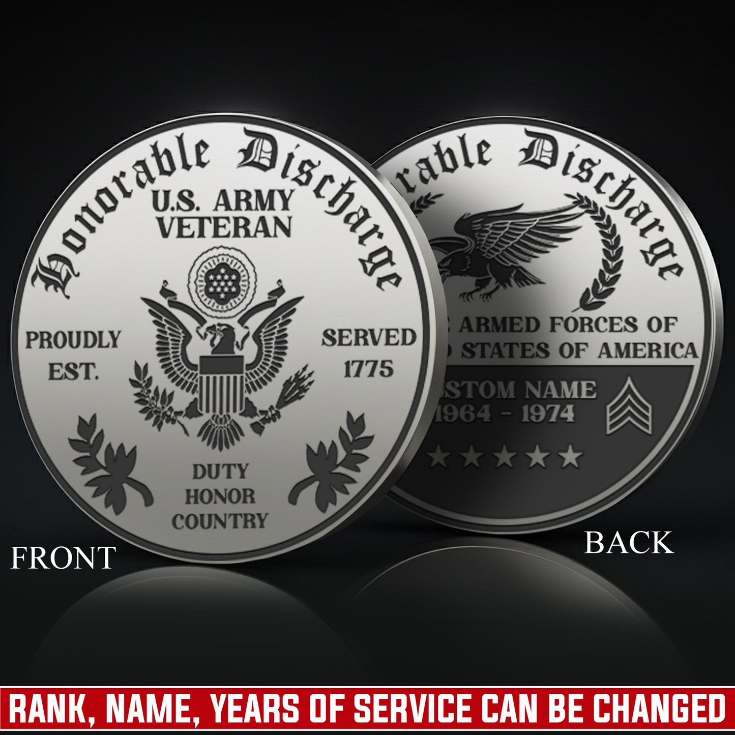 US Army – Military Printed Challenge Coin – Shield & Laurel Seal