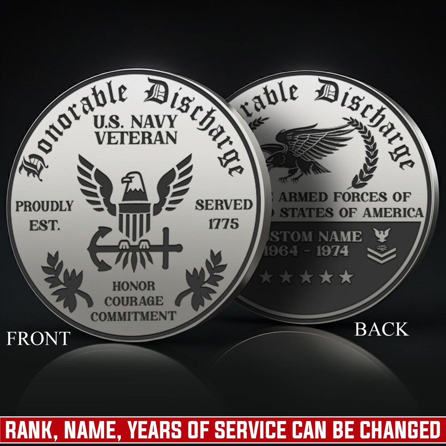 US Navy – Military Printed Challenge Coin – Shield & Laurel Seal