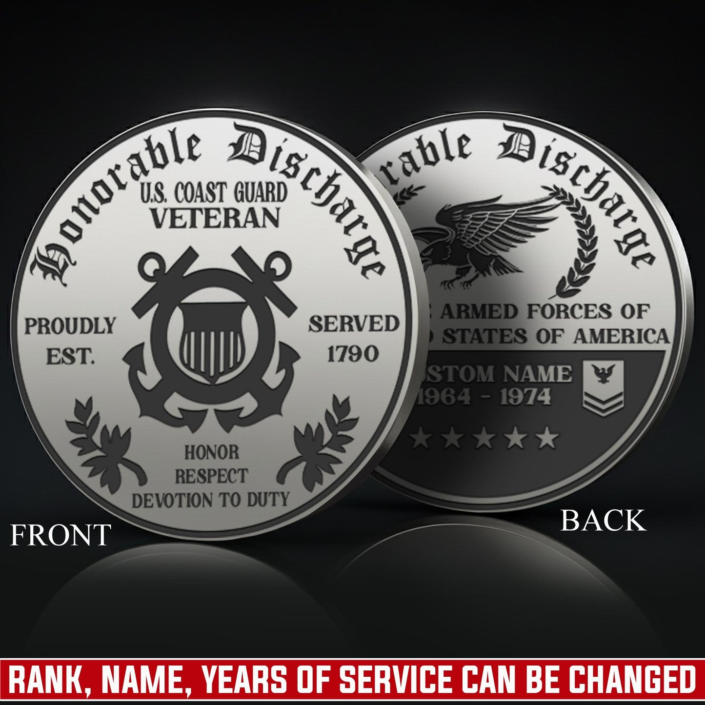 US Coast Guard – Military Printed Challenge Coin – Shield & Laurel Seal