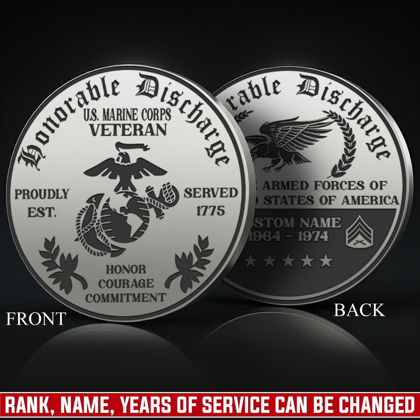 US Marine Corps – Military Printed Challenge Coin – Shield & Laurel Seal