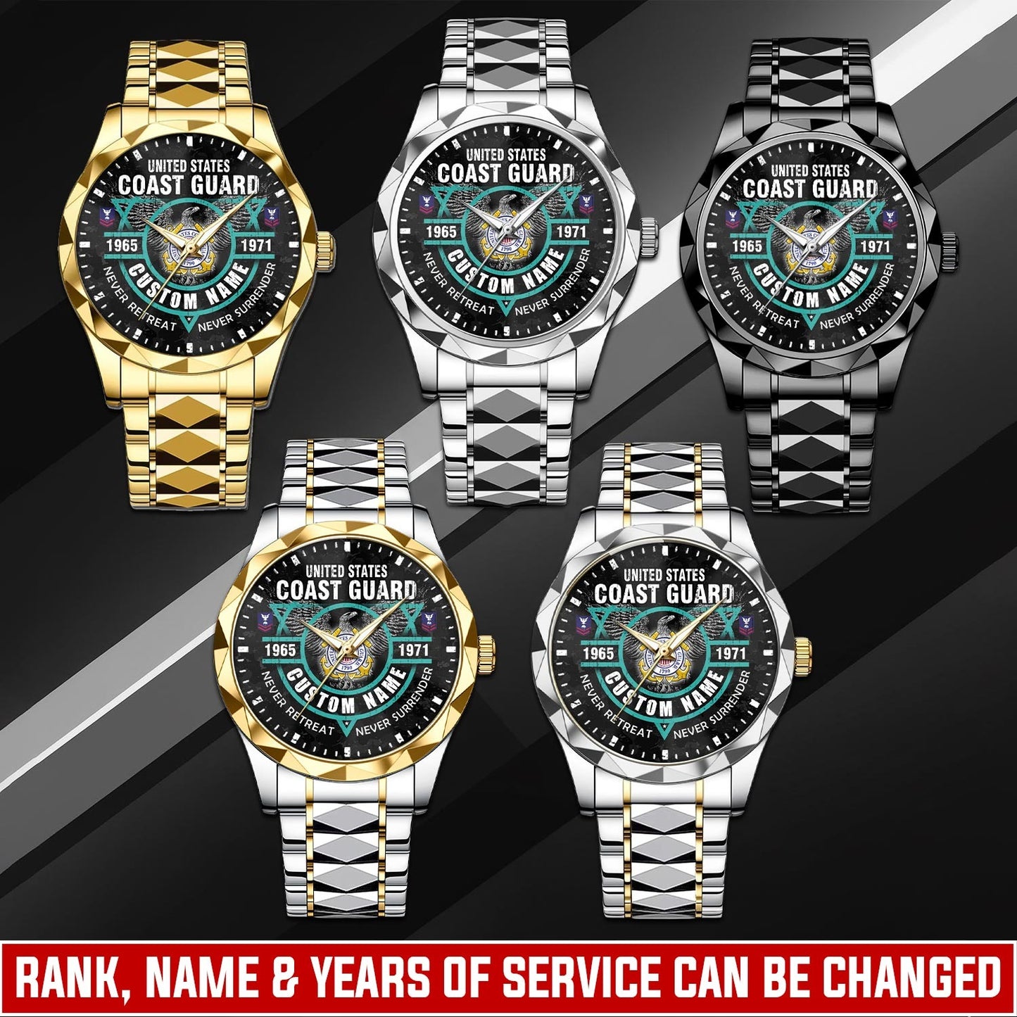 US Coast Guard – Diamond-Cut Bezel Watch – Commemorative Valor Dial