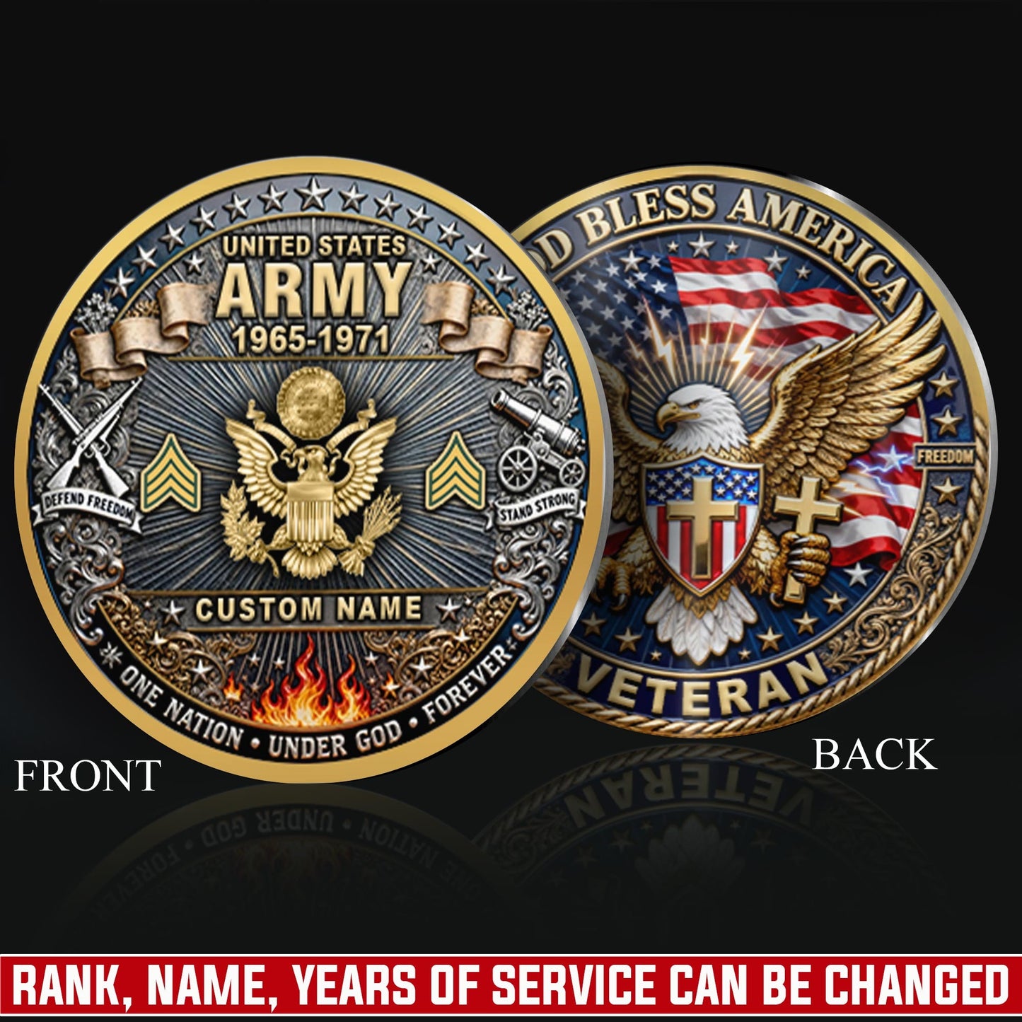 US Army – Military Printed Challenge Coin – God Bless Tribute Coin