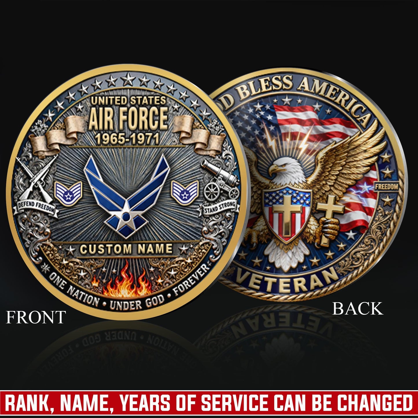 US Air Force – Military Printed Challenge Coin – God Bless Tribute Coin