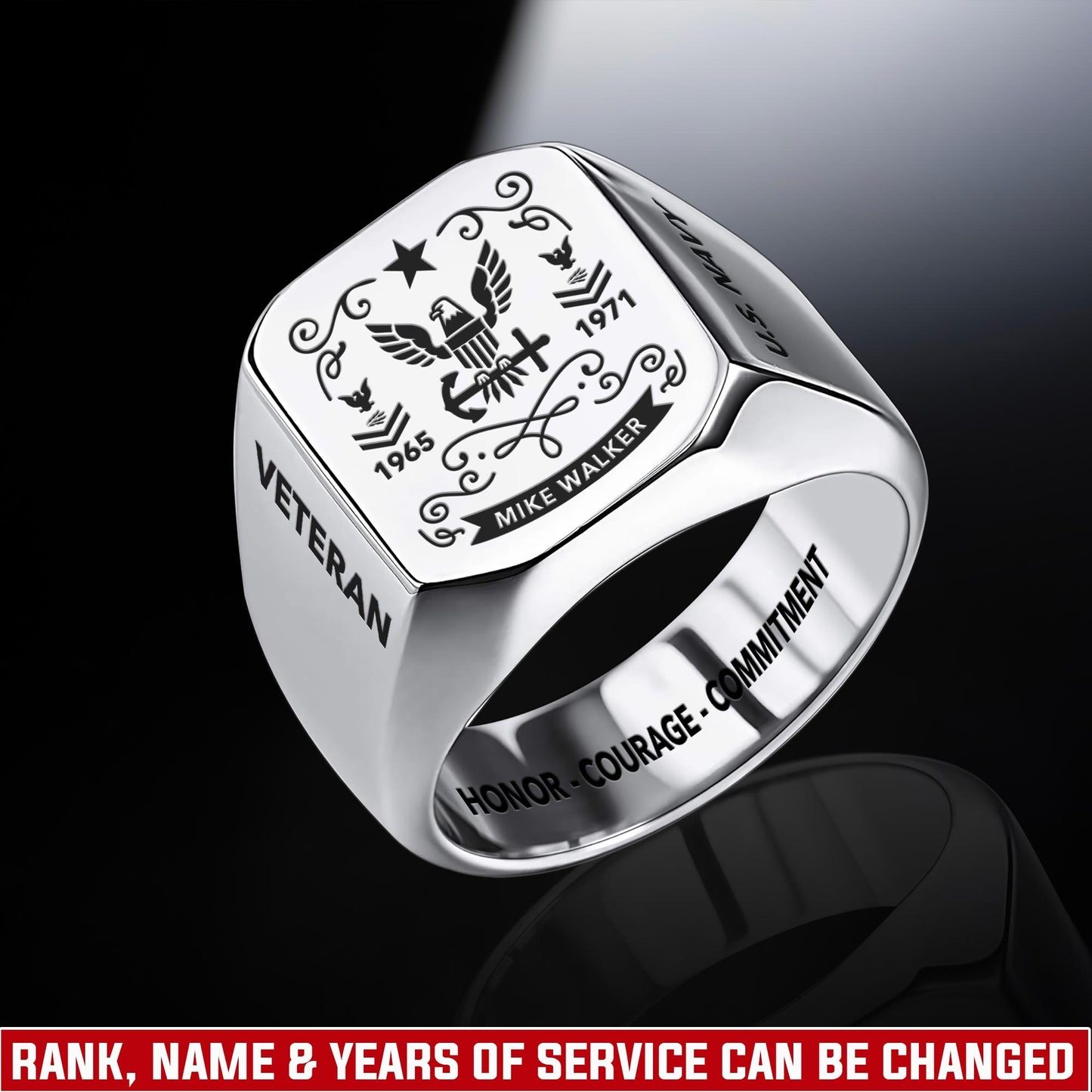 US Navy – Engraved Men's Ring – Heritage Scroll Crest
