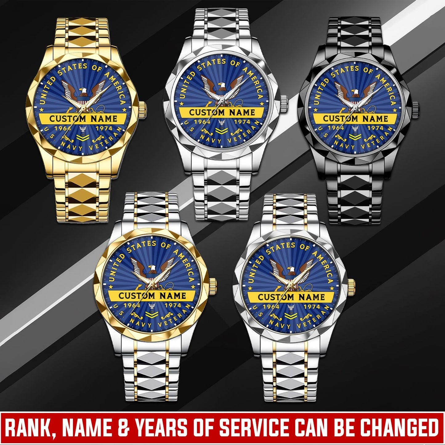 US Navy – Diamond-Cut Bezel Watch – Liberty Star Crest