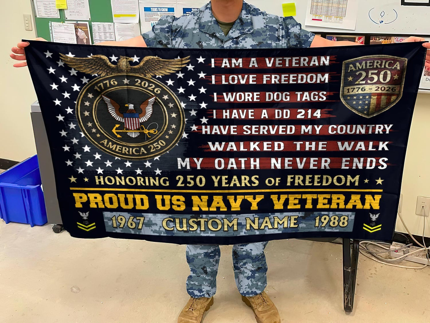 U.S. Navy Flying Flag –  250 Years Of Freedom- VER 3