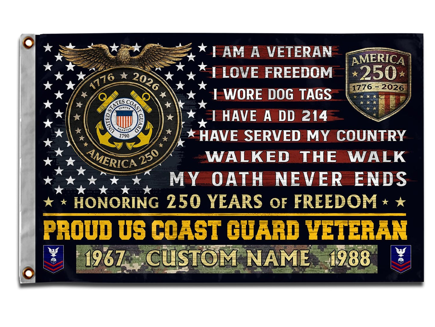 U.S. Coast Guard Flying Flag – 250 Years Of Freedom- VER 3