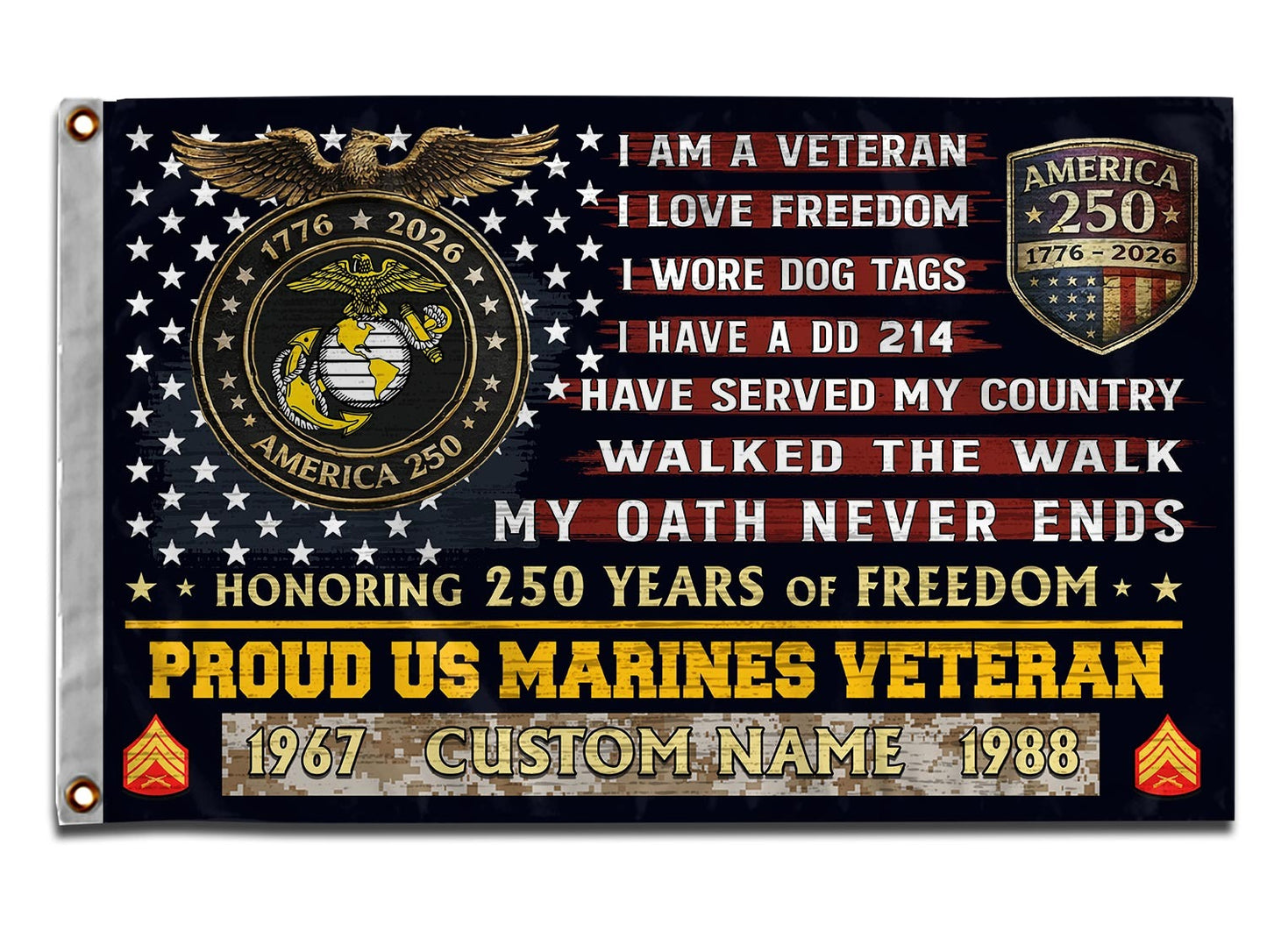 U.S. Marine Corps Flying Flag – 250 Years Of Freedom- VER 3