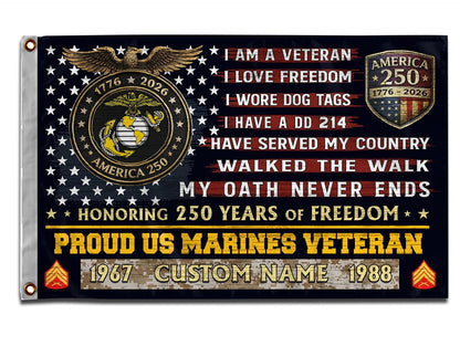 U.S. Marine Corps Flying Flag – 250 Years Of Freedom- VER 3