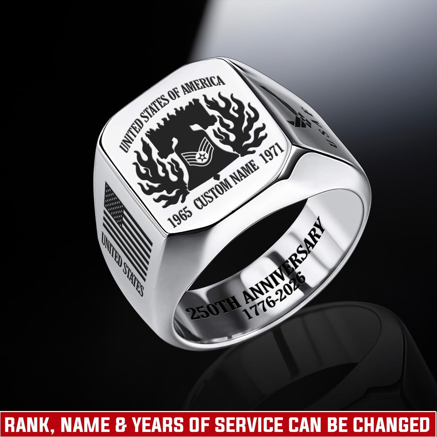 US Air Force – Engraved Men's Ring – Valor Flame Crest
