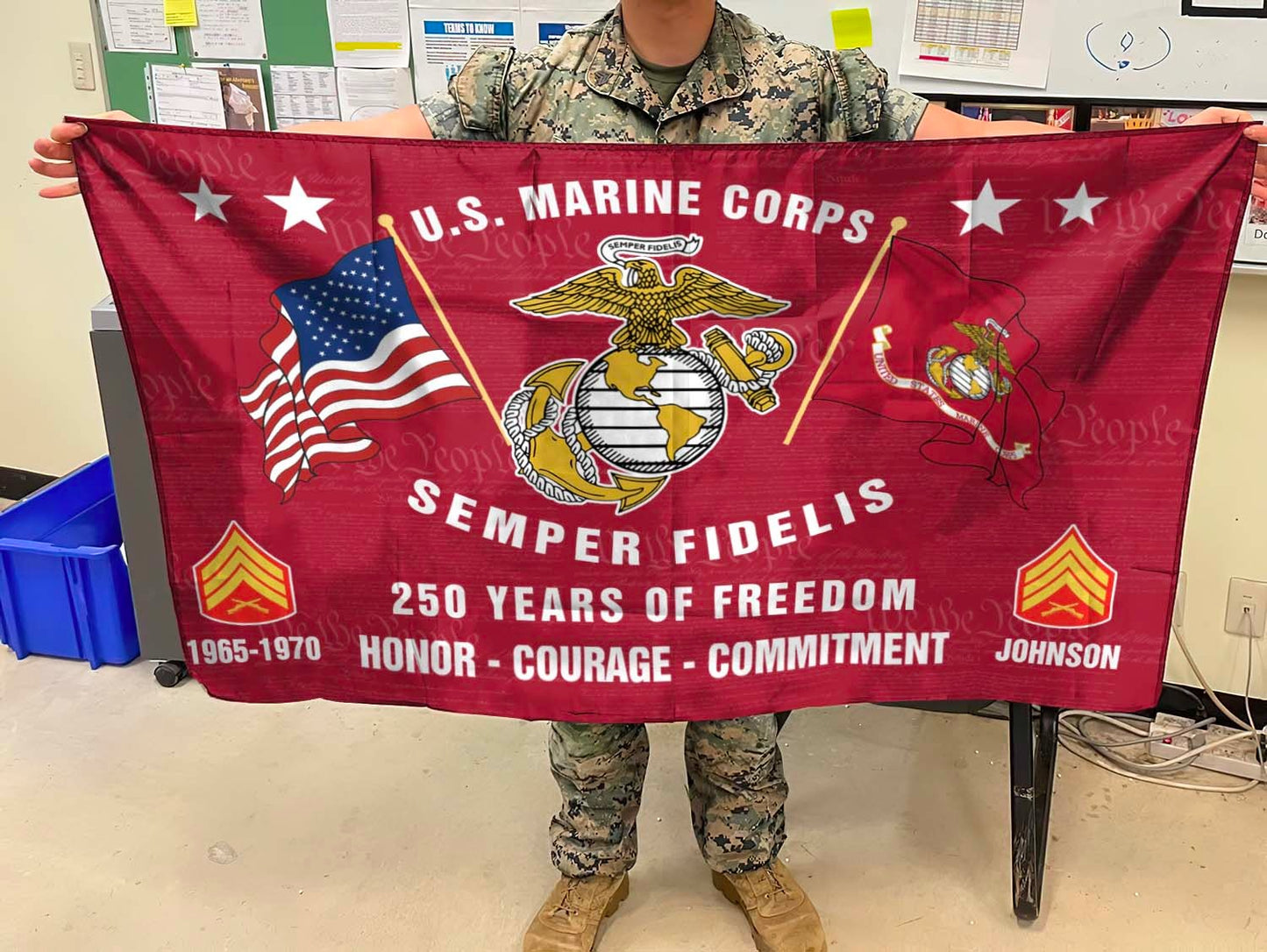U.S. Marine Corps Flying Flag – 250 Years Of Freedom- VER 2